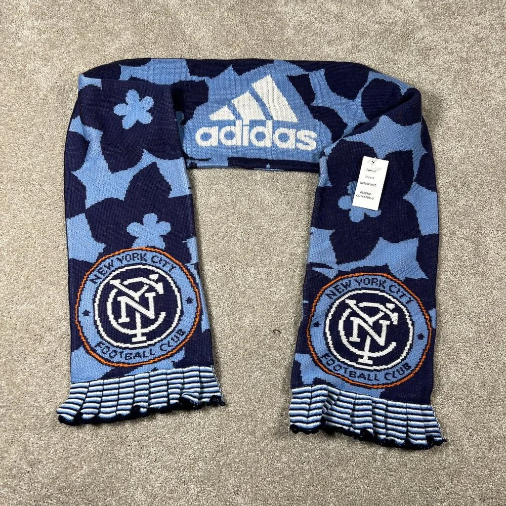 Adidas‎ Unisex OSFA Blue Floral Winter New York City FC Soccer MLS Scarf NWT